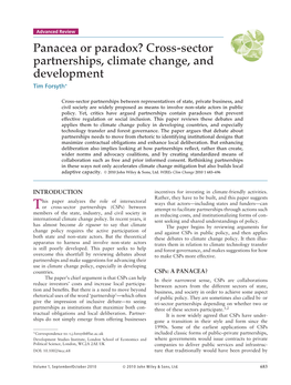 Panacea Or Paradox? Cross-Sector Partnerships, Climate Change, and Development Tim Forsyth∗