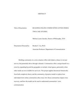 ABSTRACT Title of Dissertation: BUILDING ONLINE COMMUNITIES