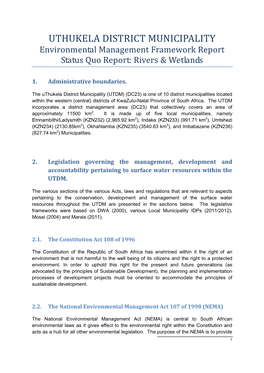 UTHUKELA DISTRICT MUNICIPALITY Environmental Management Framework Report Status Quo Report: Rivers & Wetlands