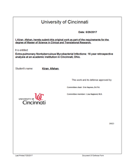 Extra-Pulmonary Nontuberculous Mycobacterial Infections: 16 Year Retrospective Analysis at an Academic Institution in Cincinnati, Ohio