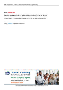 PDF, Design and Analysis of Minimally Invasive Surgical Robot