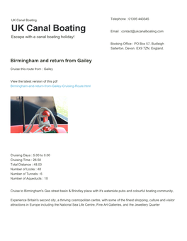 Birmingham and Return from Gailey | UK Canal Boating