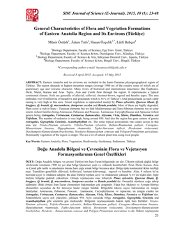 General Characteristics of Flora and Vegetation Formations of Eastern Anatolia Region and Its Environs (Türkiye)