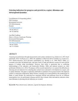 Selecting Indicators for Progress and Growth in a Region: Dilemmas and Intraregional Dynamics