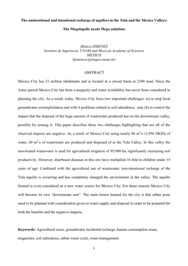 The Unintentional and Intentional Recharge of Aquifers in the Tula and the Mexico Valleys