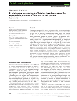 Evolutionary Mechanisms of Habitat Invasions, Using the Copepod Eurytemora Afﬁnis As a Model System Carol Eunmi Lee