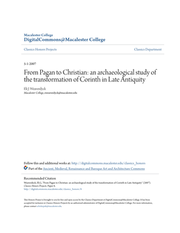 From Pagan to Christian: an Archaeological Study of the Transformation of Corinth in Late Antiquity Eli J