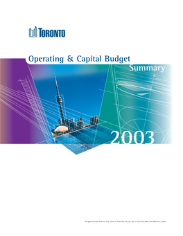 Toronto City Council February 24, 25, 26, 27 and 28, 2003 and March 3, 2003 T ABLE of CONTENTS