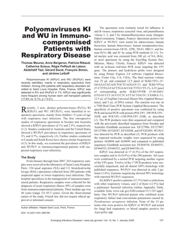 Polyomaviruses KI and WU in Immuno- Compromised Patients With