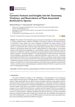 Genomic Features and Insights Into the Taxonomy, Virulence, and Benevolence of Plant-Associated Burkholderia Species