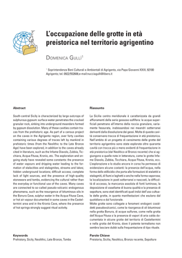 L'occupazione Delle Grotte in Età Preistorica Nel Territorio Agrigentino