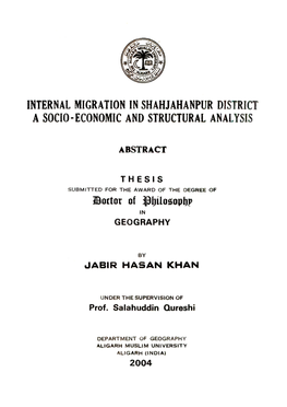 Internal Migration in Shahjahanpur District a Socio-Economic and Structural Analysis