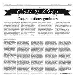 Congratulations, Graduates Thousands of Area High School Hudson High School, Janesville School Are Listed