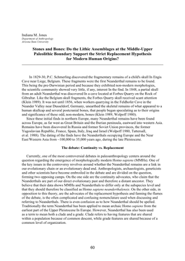 Do the Lithic Assemblages at the Middle-Upper Paleolithic Boundary Support the Strict Replacement Hypothesis for Modern Human Origins?