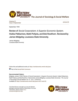 Review of Social Corporatism: a Superior Economic System