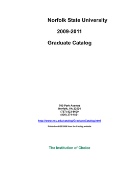 Norfolk State University 2009-2011 Graduate Catalog
