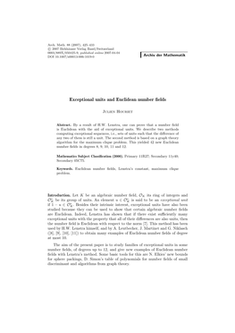 Exceptional Units and Euclidean Number Fields