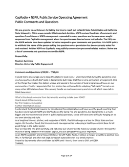 Capradio + NSPR, Public Service Operating Agreement Public Comments and Questions