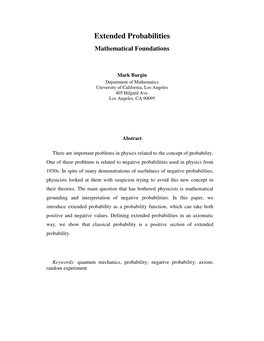 Extended Probabilities Mathematical Foundations