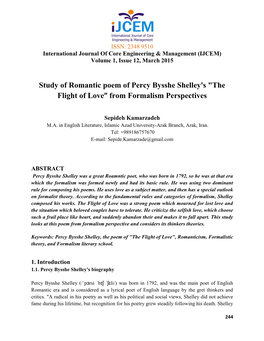 Study of Romantic Poem of Percy Bysshe Shelley's 