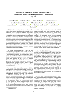 Pushing the Boundaries of Open Science at CERN: Submission to the UNESCO Open Science Consultation July 2020