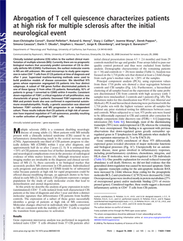 Abrogation of T Cell Quiescence Characterizes Patients at High Risk for Multiple Sclerosis After the Initial Neurological Event