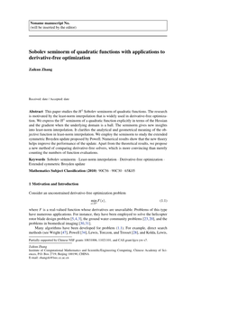 Sobolev Seminorm of Quadratic Functions with Applications to Derivative-Free Optimization