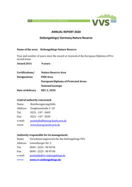 ANNUAL REPORT 2020 Siebengebirge/ Germany Nature