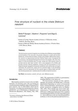 Protistology Fine Structure of Nucleoli in the Ciliate Didinium Nasutum*