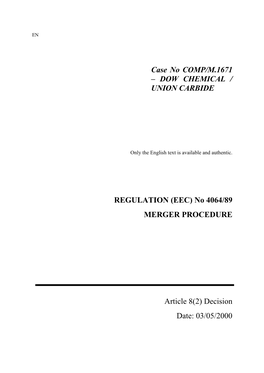 Dow Chemical / Union Carbide Regulation