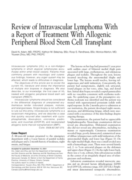 Review of Intravascular Lymphoma with a Report of Treatment with Allogenic Peripheral Blood Stem Cell Transplant