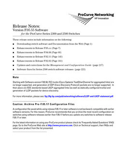 Release Notes: Version F.05.55 Software for the Procurve Series 2300 and 2500 Switches