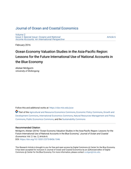 Ocean Economy Valuation Studies in the Asia-Pacific Region: Lessons for the Future International Use of National Accounts in the Blue Economy