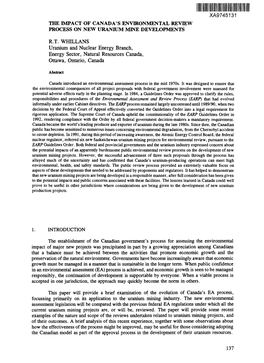 Xa9745131 the Impact of Canada's Environmental Review Process on New Uranium Mine Developments