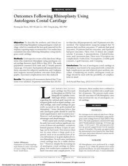 Outcomes Following Rhinoplasty Using Autologous Costal Cartilage