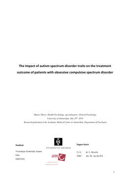 The Impact of Autism Spectrum Disorder Traits on the Treatment Outcome of Patients with Obsessive Compulsive Spectrum Disorder