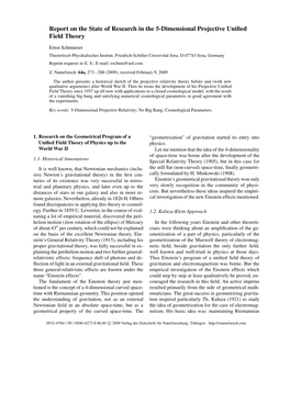 Report on the State of Research in the 5-Dimensional Projective Unified Field Theory