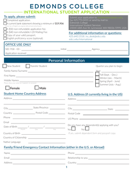 Conditional University Admission (Optional) We Offer Assurance of Conditional Admission to the Following Universities Upon Admission to Edmonds College