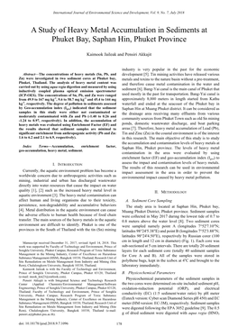 A Study of Heavy Metal Accumulation in Sediments at Phuket Bay, Saphan Hin, Phuket Province