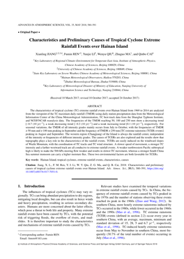 Characteristics and Preliminary Causes of Tropical Cyclone Extreme Rainfall Events Over Hainan Island