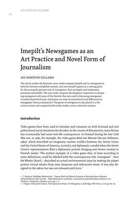 Imepilt's Newsgames As an Art Practice and Novel Form Of