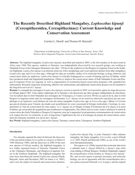 The Recently Described Highland Mangabey, Lophocebus Kipunji (Cercopithecoidea, Cercopithecinae): Current Knowledge and Conservation Assessment