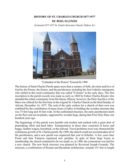 HISTORY of ST. CHARLES CHURCH 1877-1977 DU BOIS, ILLINOIS (Centenial 1877-1977 St