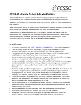 COVID-19 Ultimate Frisbee Rule Modifications