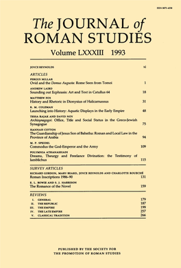 JOURNAL of ROMAN STUDIES Volume LXXXIII 1993