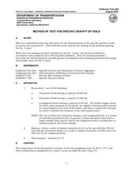 Method of Test for Specific Gravity of Soils