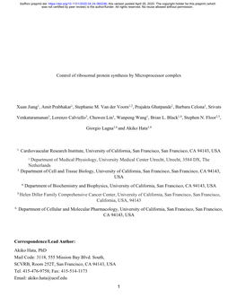 1 Control of Ribosomal Protein Synthesis By