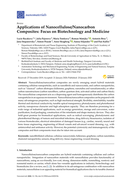 Applications of Nanocellulose/Nanocarbon Composites: Focus on Biotechnology and Medicine