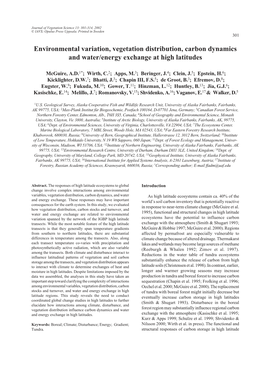 Environmental Variation, Vegetation Distribution, Carbon Dynamics and Water/Energy Exchange at High Latitudes