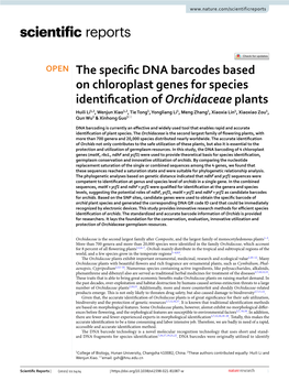 The Specific DNA Barcodes Based on Chloroplast Genes for Species